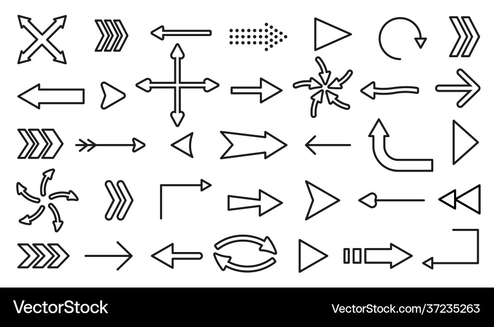 Line flat arrow cursor pointer icon set on white Line flat arrow cursor pointer icon set on white vector image
