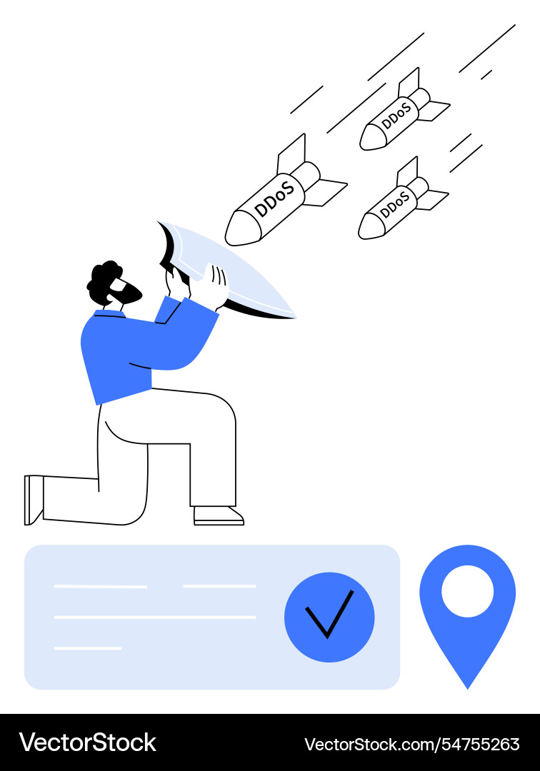 Man defending against incoming ddos attacks Man defending against incoming ddos attacks vector image