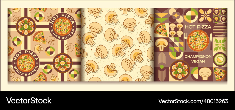 Set of seamless patterns with mushrooms Vector Image