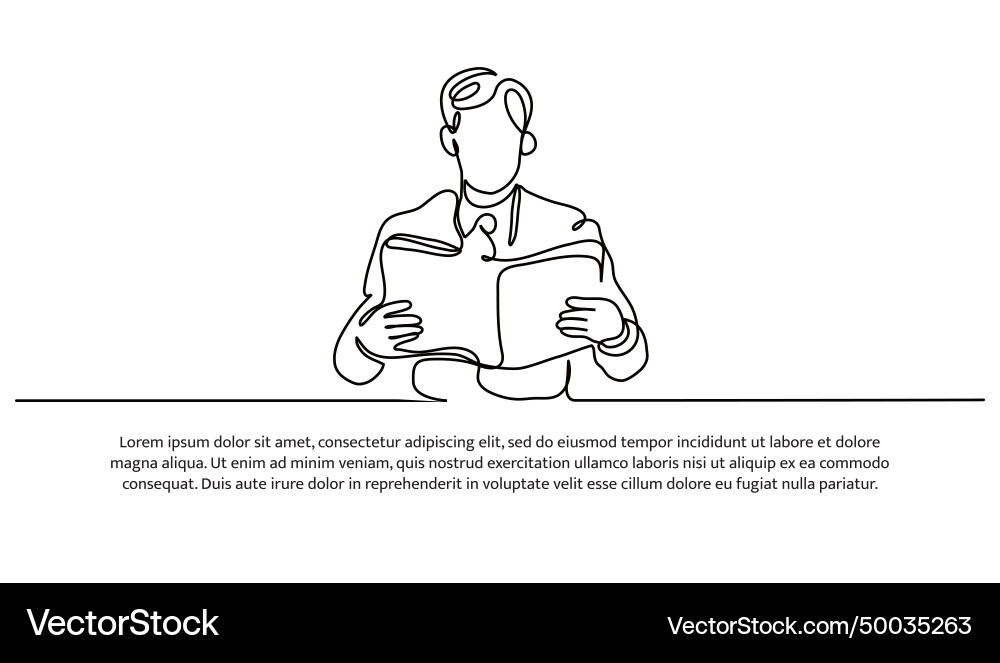 Simple continuous line design of a man holding Vector Image