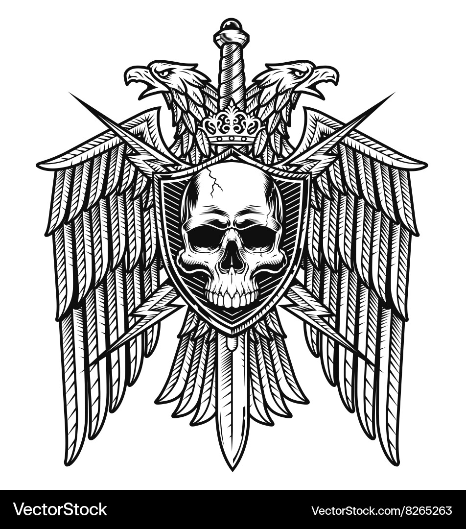 Skull Eagle Crest with Lightning Shield vector image