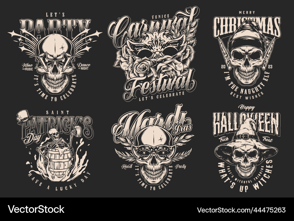 Spooky Holiday Skull Set Vector Image