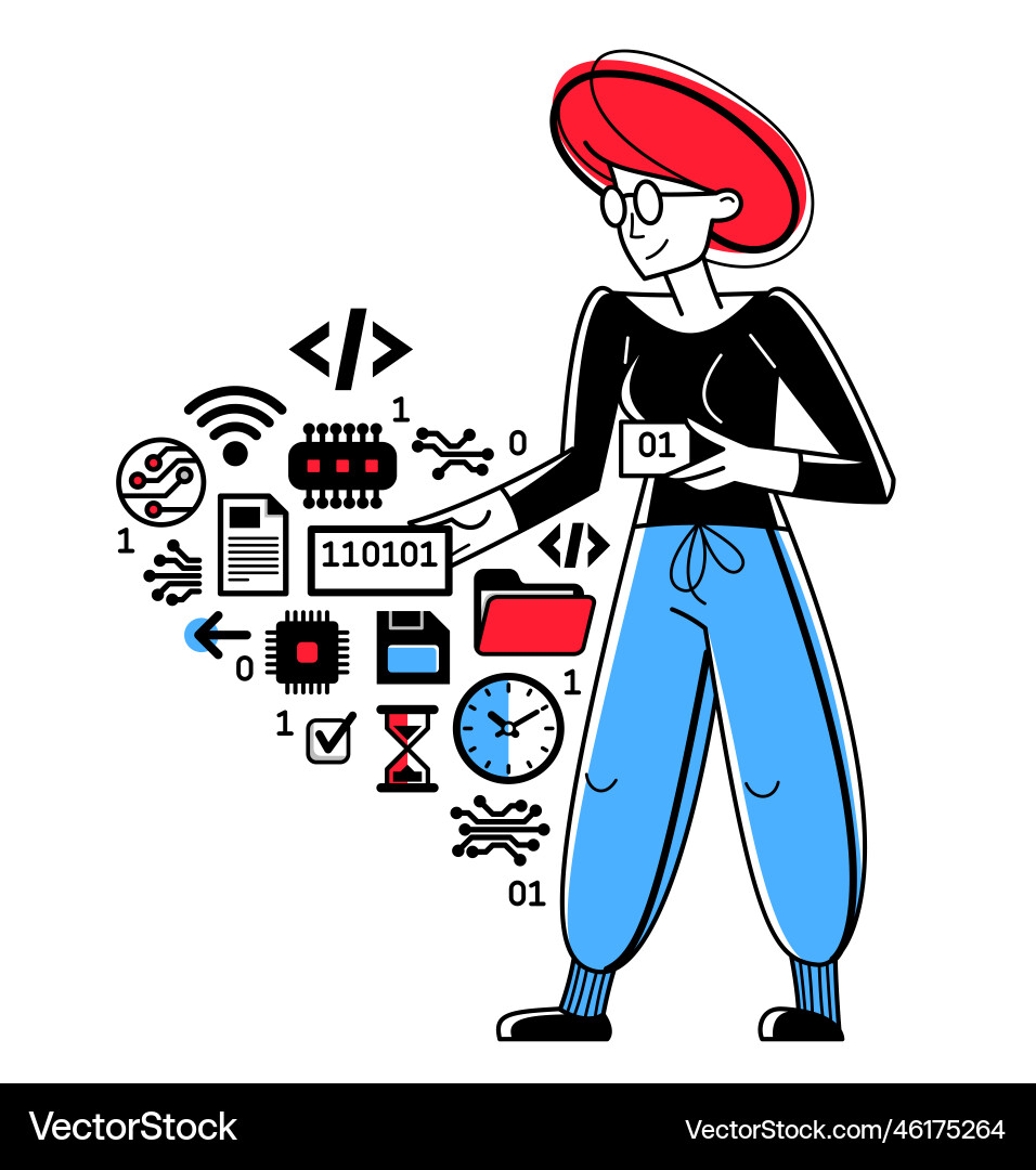 Computer engineer in work outline programmer Computer engineer in work outline programmer Vector Image