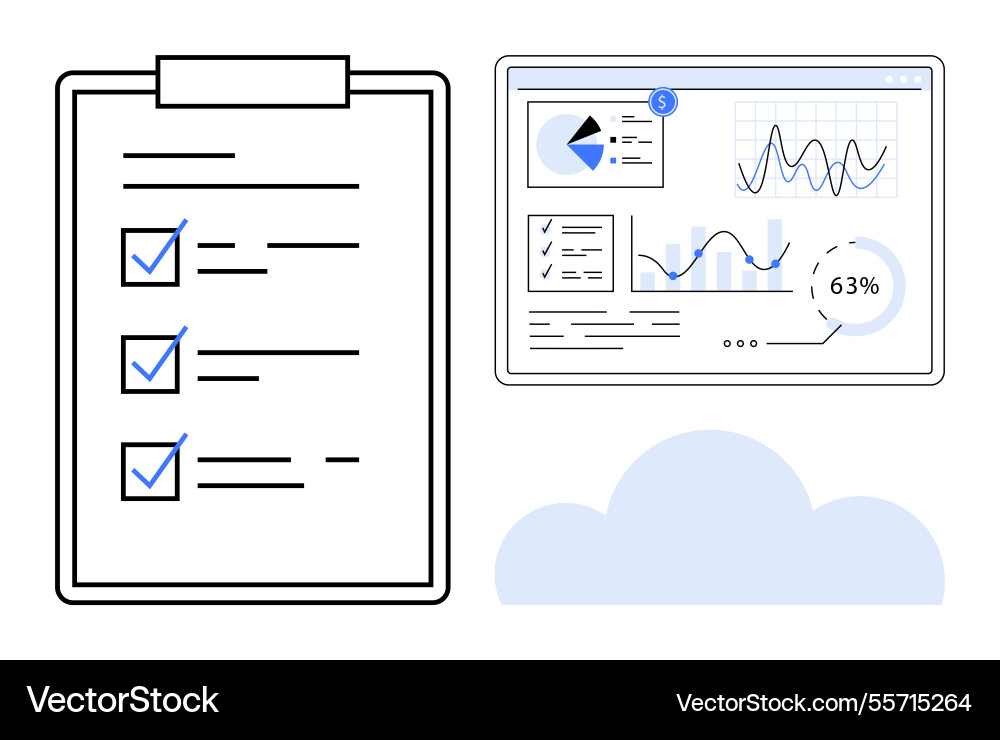 Data dashboard and checklist representing Data dashboard and checklist representing vector image
