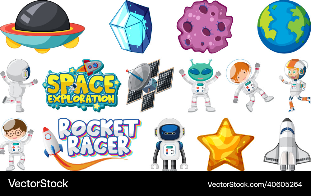 Isolated fantasy space game objects and elements Isolated fantasy space game objects and elements vector image