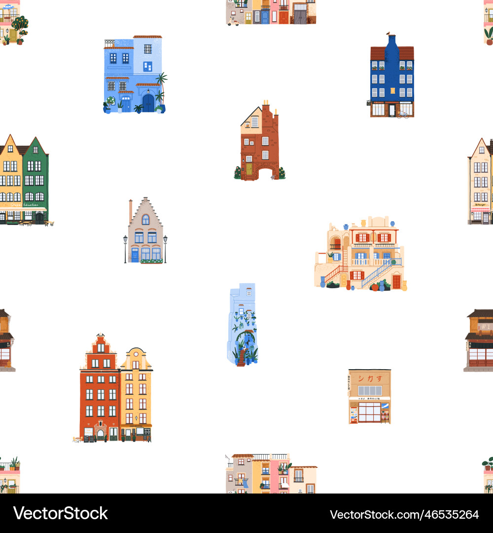 Old architecture seamless pattern buildings vector image
