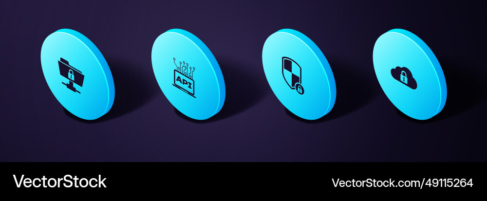 Set isometric cloud computing lock shield Vector Image