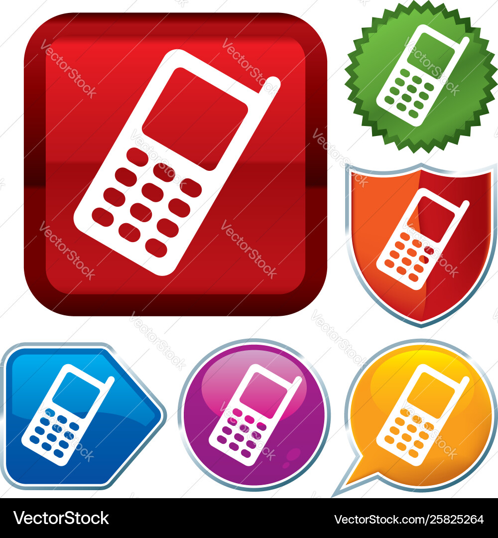 Set shiny icon series on buttons cellphone Vector Image