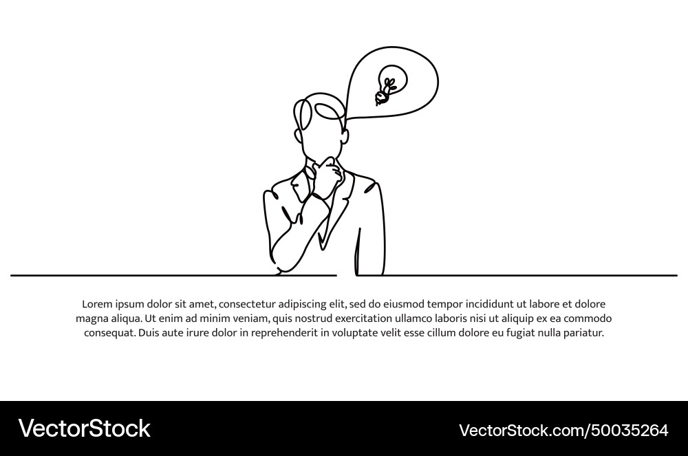 Simple continuous line design of a man thinking Simple continuous line design of a man thinking vector image