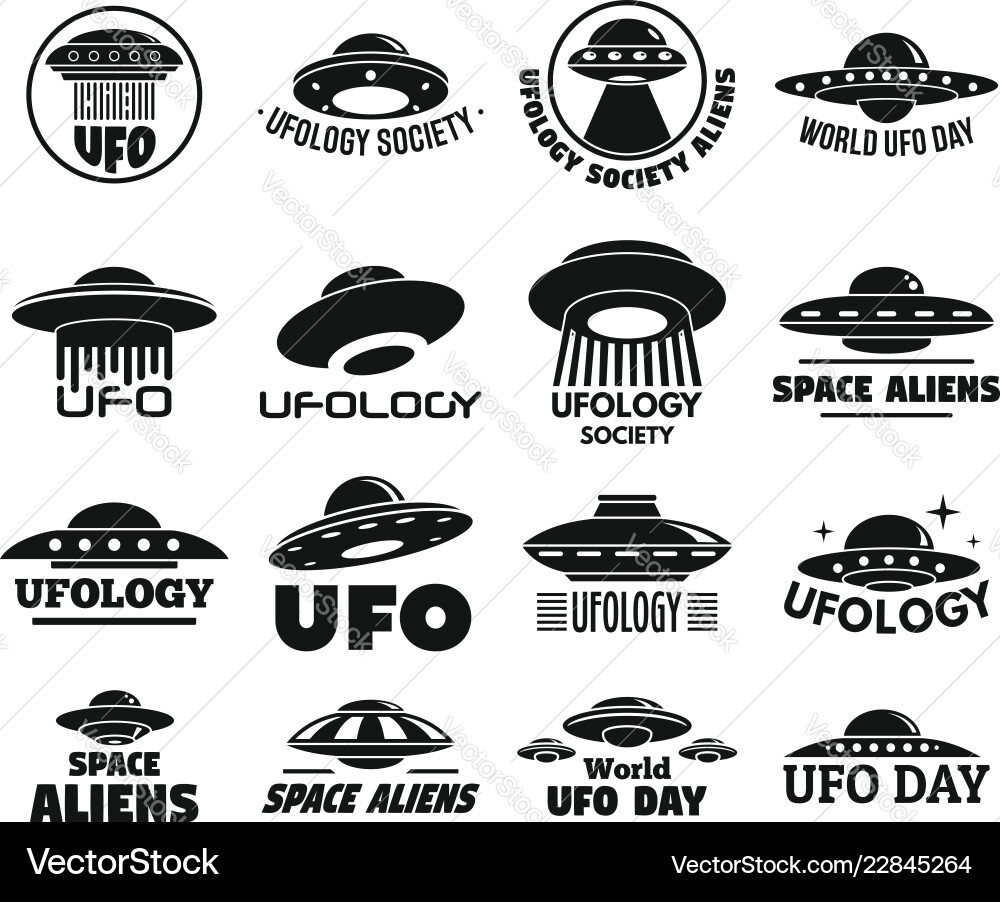 Ufo flying logo set simple style Ufo flying logo set simple style vector image
