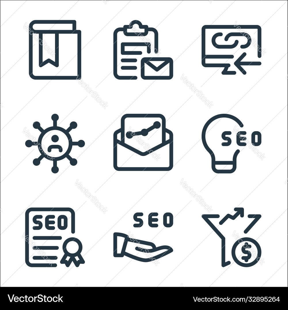 Web apps seo line icons linear set quality Web apps seo line icons linear set quality Vector Image
