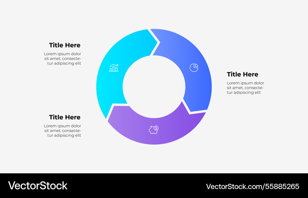A circular 3 steps arrows infographic with color A circular 3 steps arrows infographic with color vector image