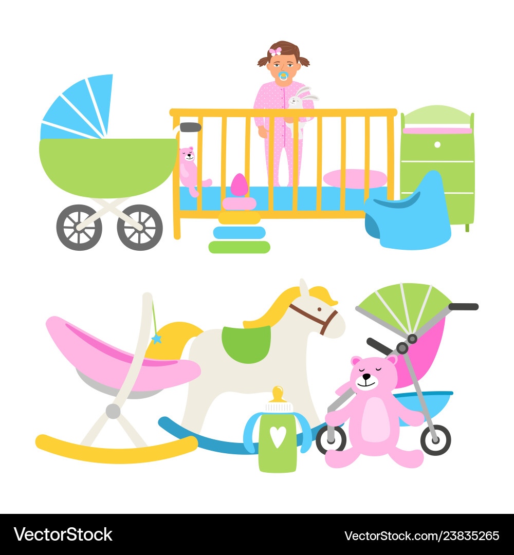 Adorable Baby Equipment Collection Vector Image