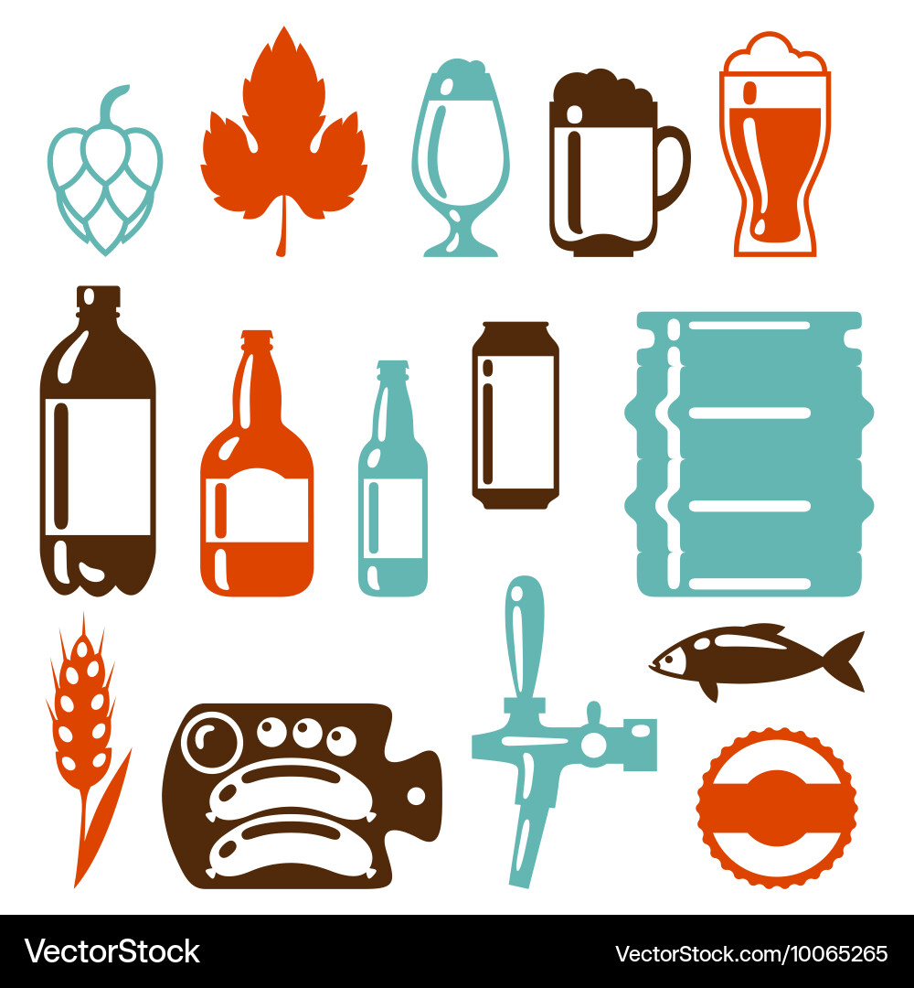 Beer icon and objects set for design Vector Image