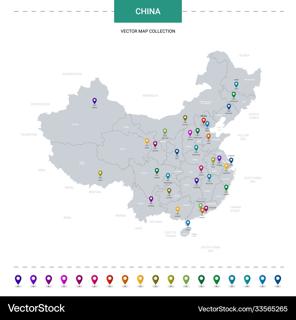 China Map with Location Marks vector image