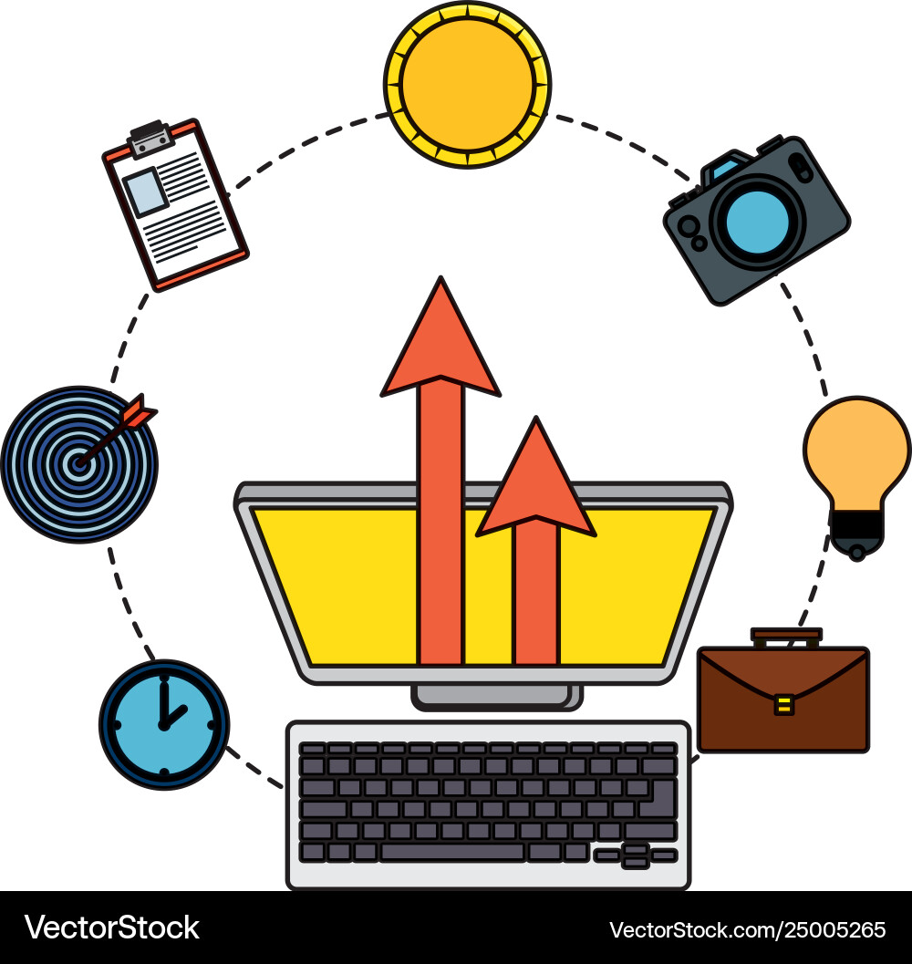 Computer desktop with business icons Vector Image