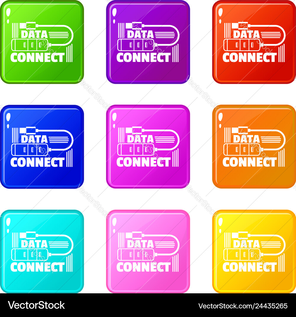 Data connect icons set 9 color collection Data connect icons set 9 color collection vector image