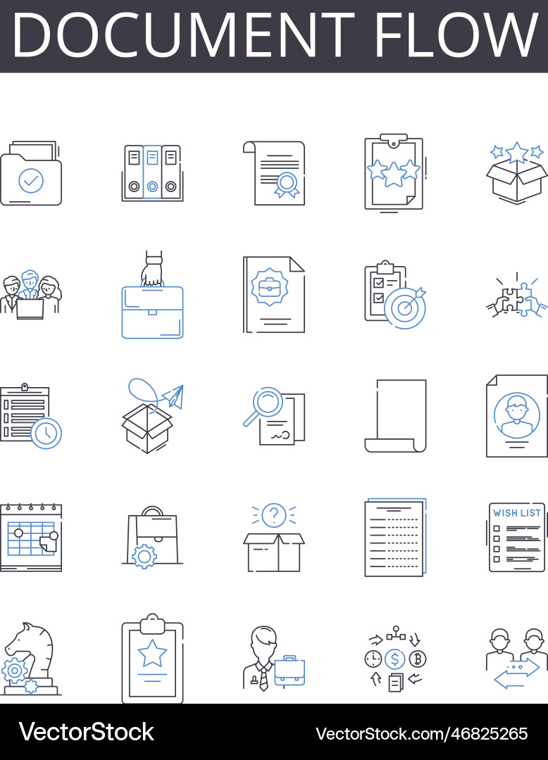 Document flow line icons collection workflow Vector Image