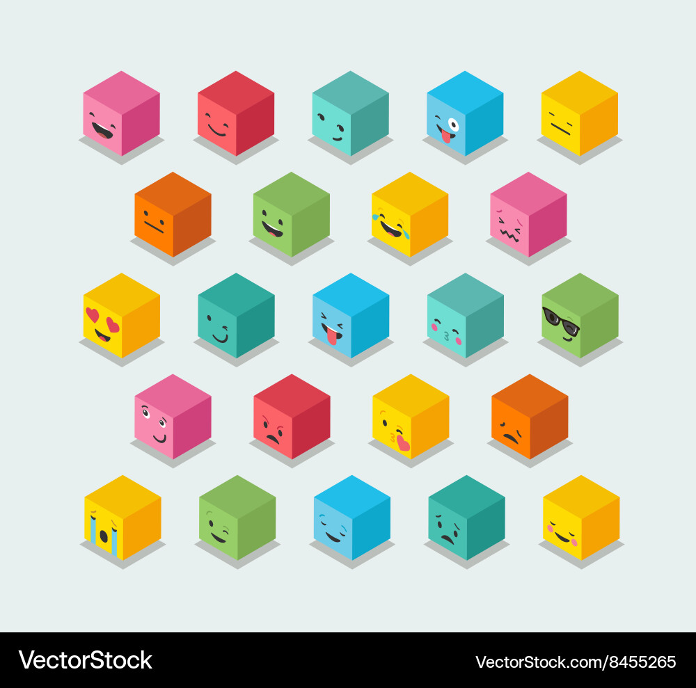 Isometric emoticons cube square colorful icons Vector Image