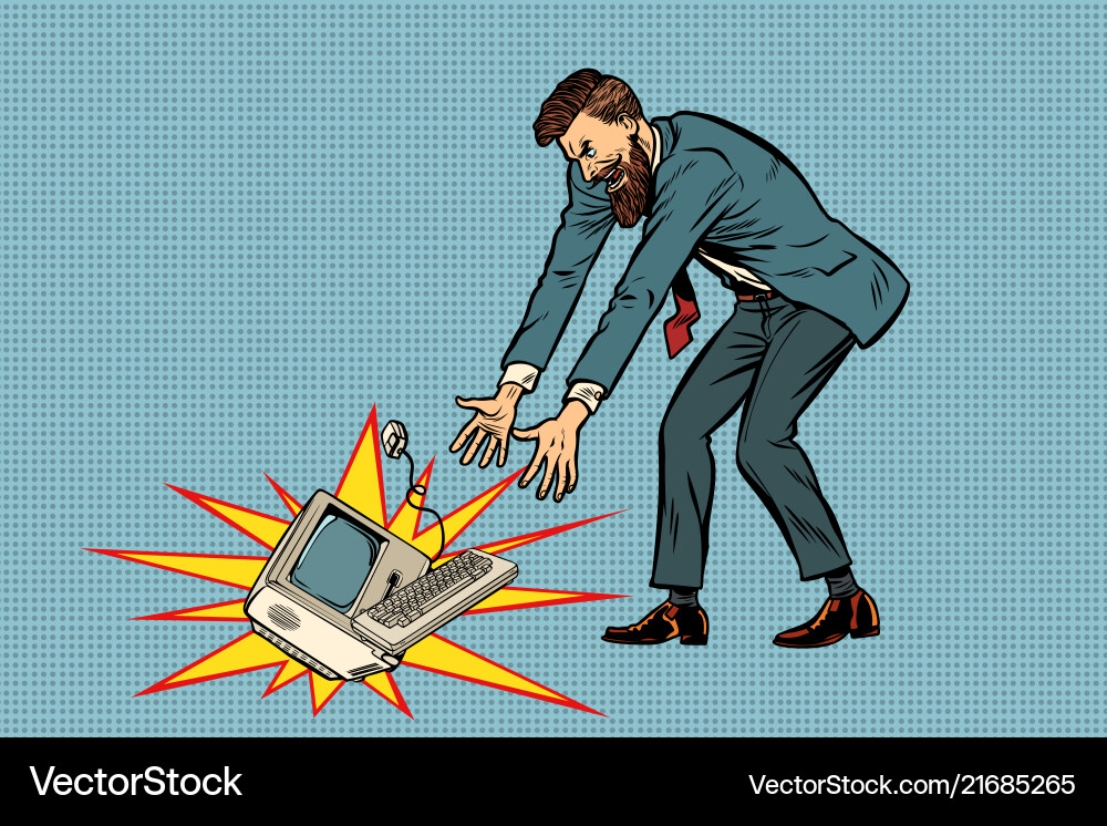 Man Breaking Computer in Anger vector image