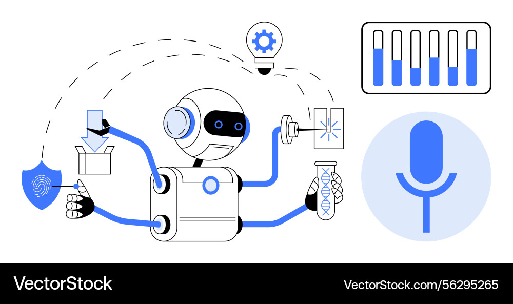 Multifunctional robot analyzing data innovating Multifunctional robot analyzing data innovating vector image
