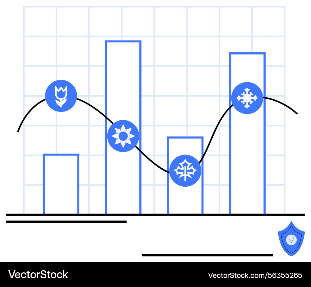 Seasonal data analysis with line graph and bar Seasonal data analysis with line graph and bar Vector Image