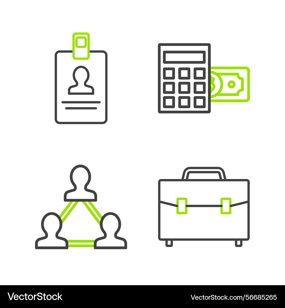 Set line briefcase project team base calculator Set line briefcase project team base calculator vector image