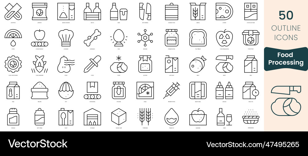 Set of food processing icons thin linear style Vector Image