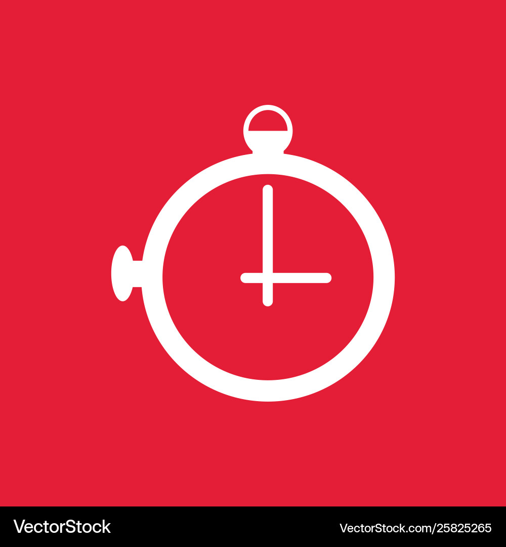 White alarm clock timer icon on red background vector image