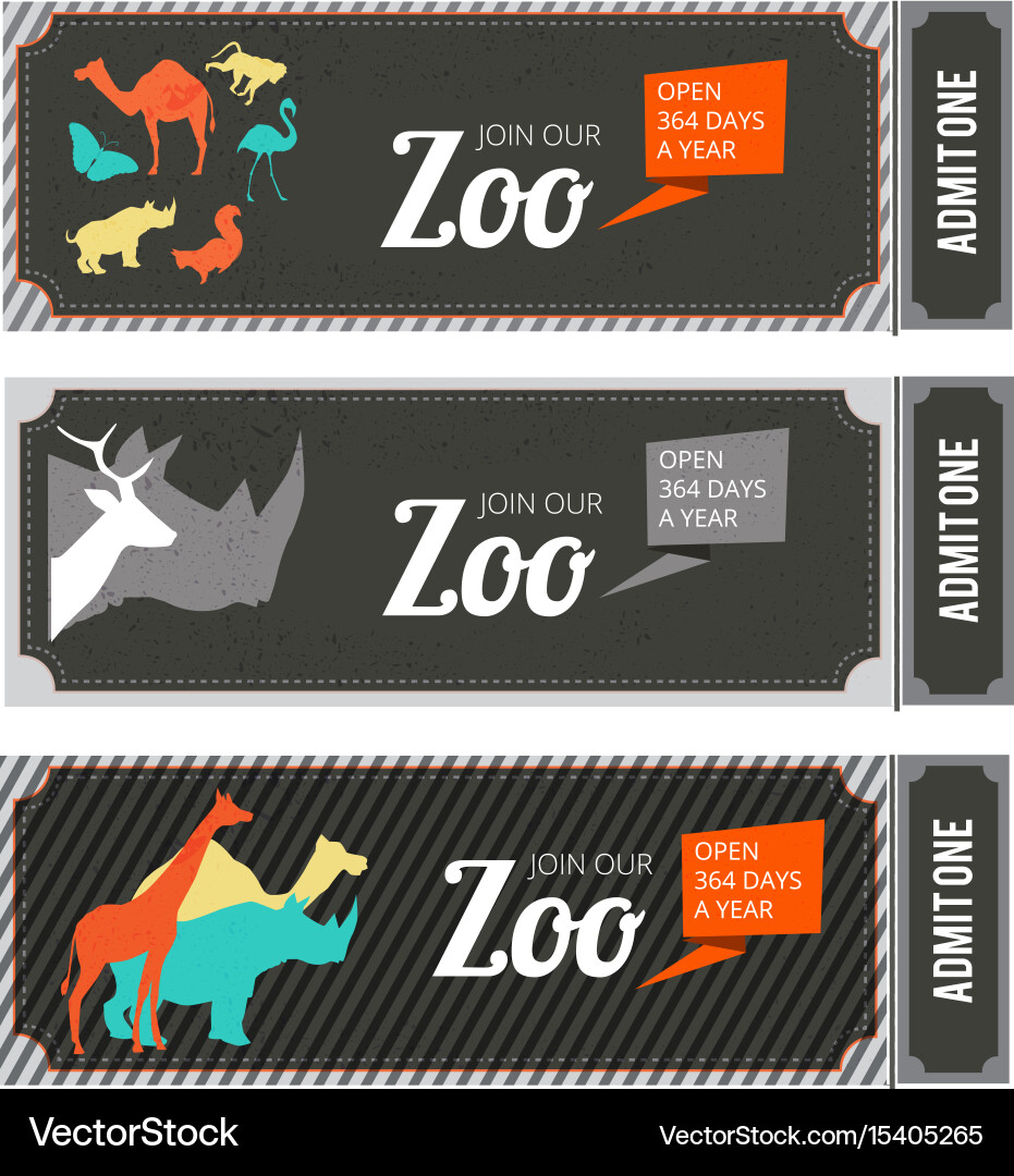 Zoo Ticket Templates - Animal Collection Vector Image