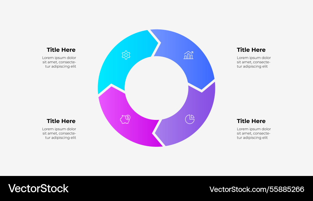 A circular 4 steps arrows infographic with color vector image