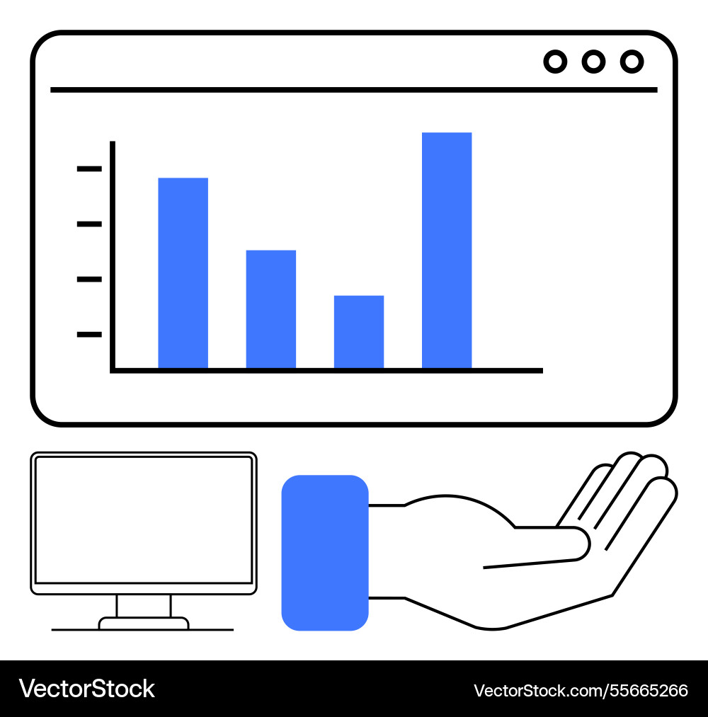 Hand supporting digital chart display with growth Hand supporting digital chart display with growth vector image