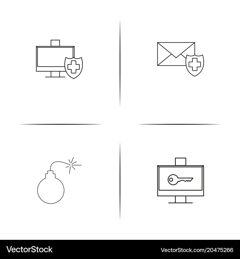 Internet security simple linear icons set Vector Image