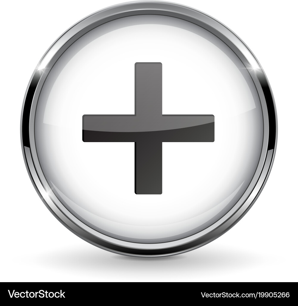 Metallic Add Button - Circular Icon Vector Image