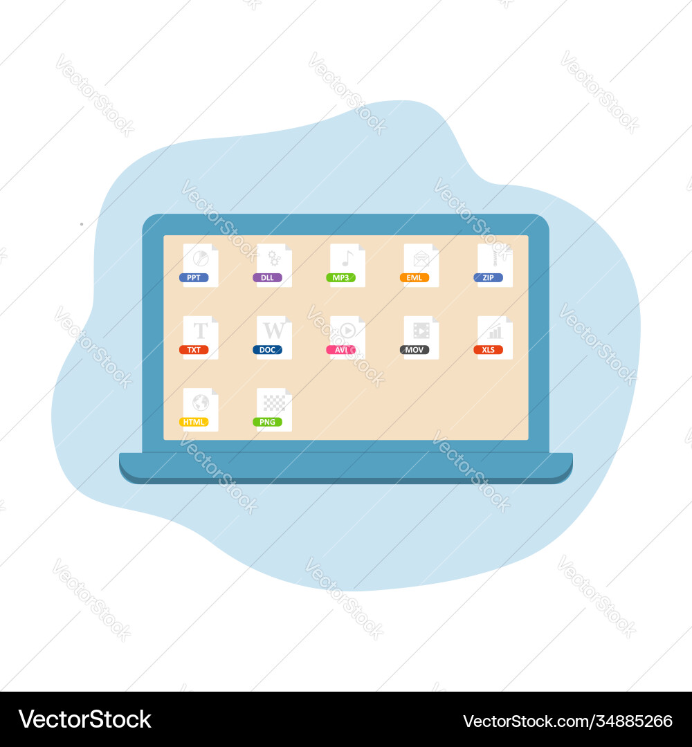 Monitor display with different types document Vector Image