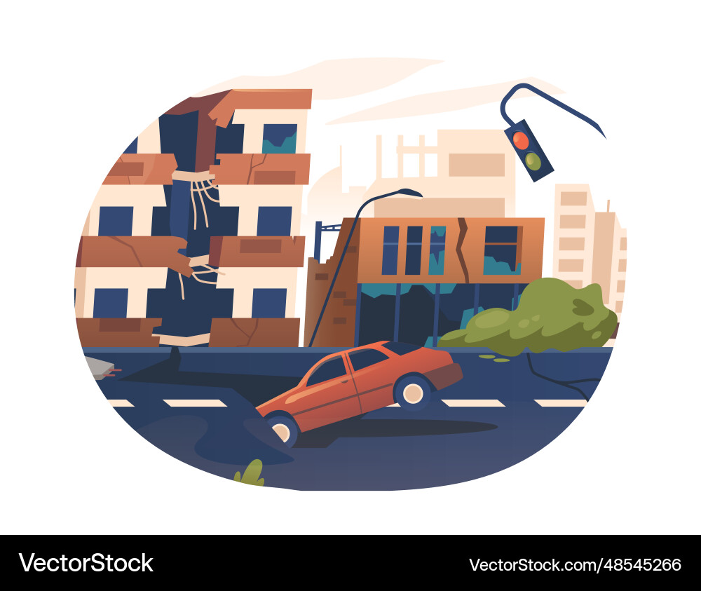 Post-earthquake city road isolated element Post-earthquake city road isolated element vector image