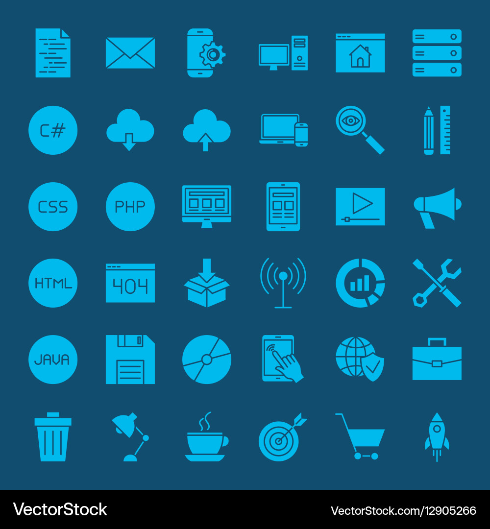 Programming glyphs website icons Vector Image