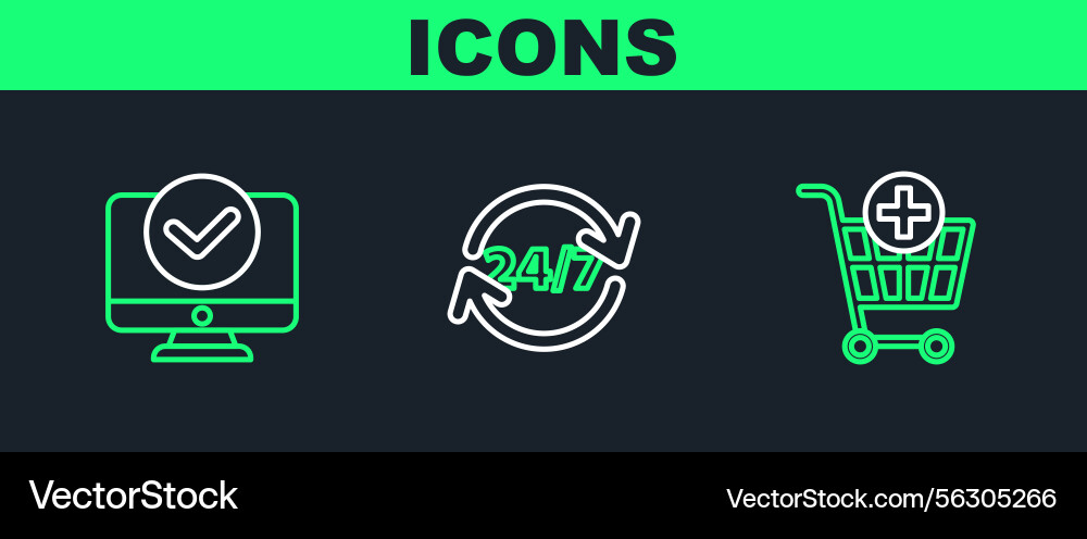 Set line add to shopping cart computer monitor Vector Image