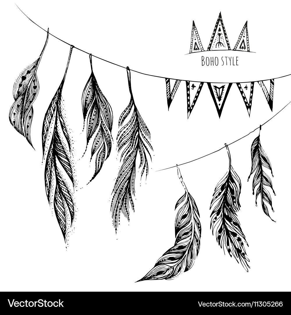 Set of hand drawn web design elements in boho vector image