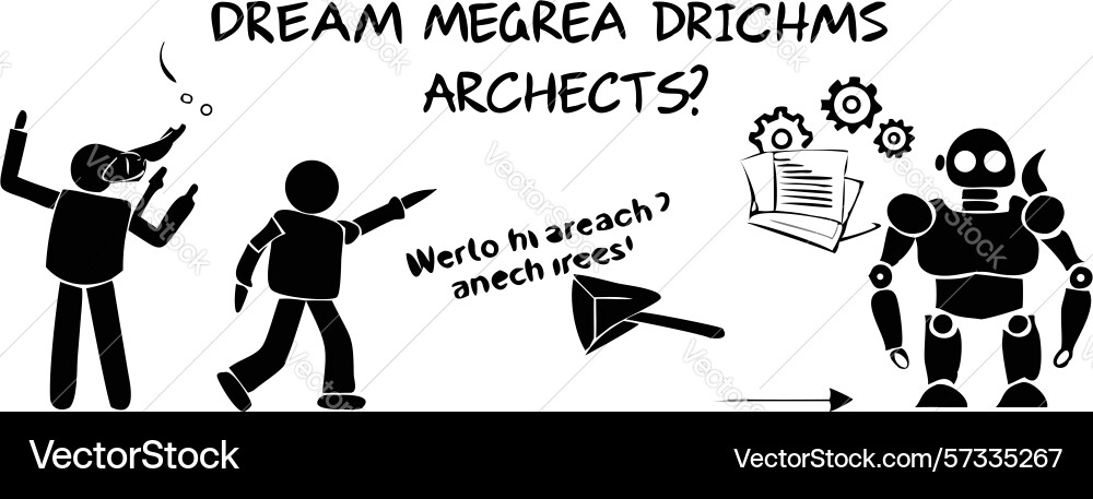 Architects collaborating with ai robot design vector image