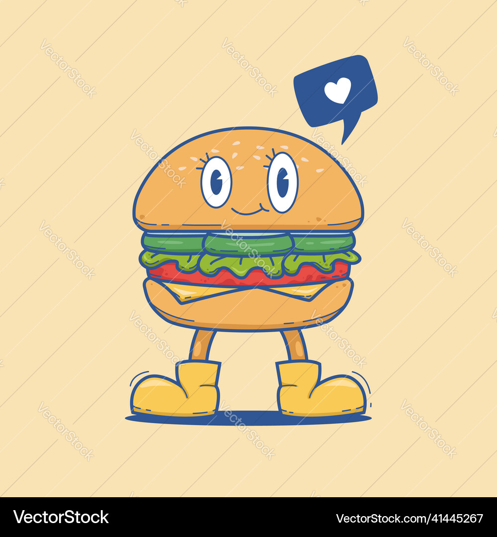 Burgerman niedlich Burger Hamburger Cartoon Charakter Vektorbild