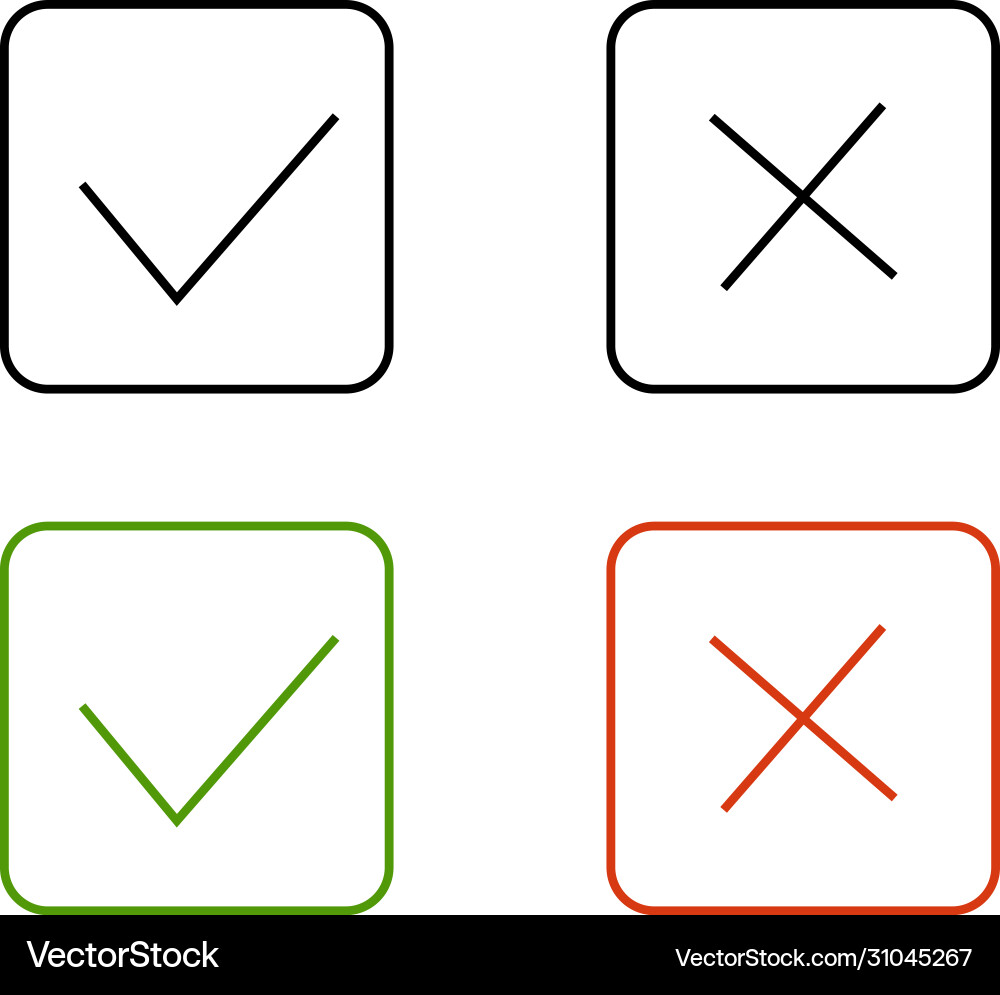 Checkmark and cross set isolated icons in flat Checkmark and cross set isolated icons in flat Vector Image