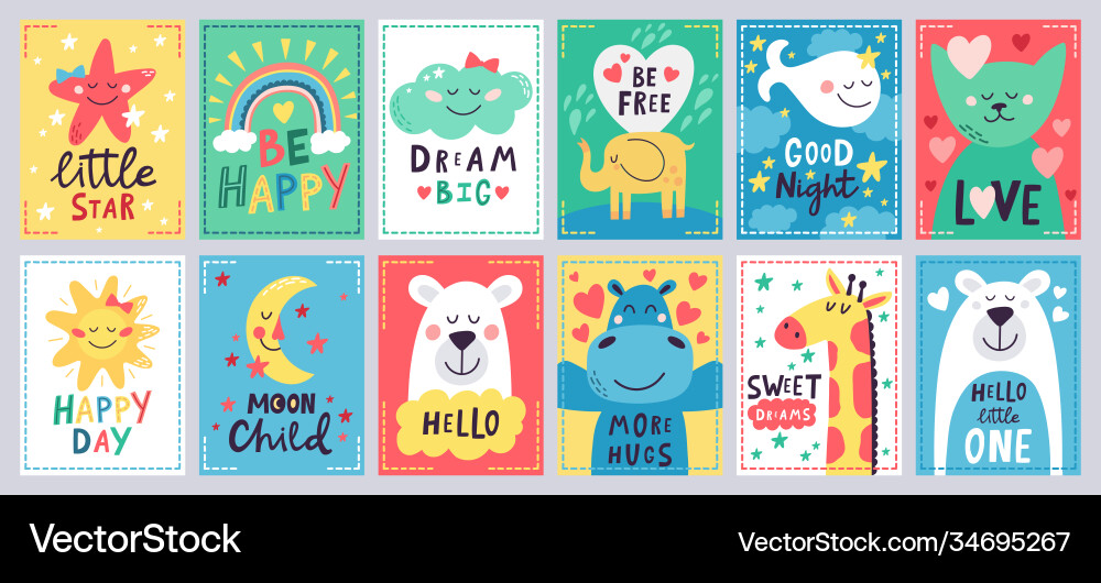 Cute baby poster kids play room nursery Cute baby poster kids play room nursery vector image