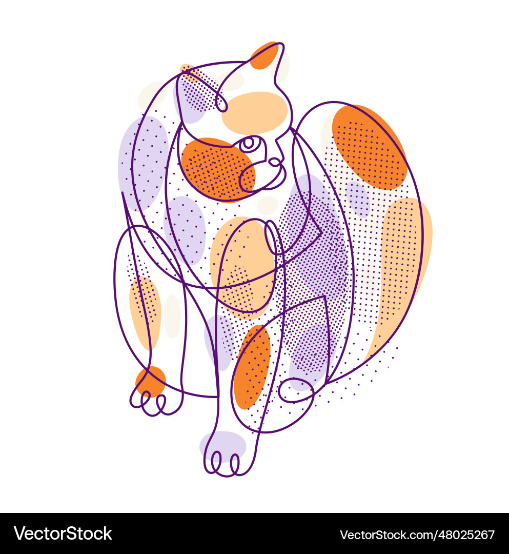 Fat and lazy cat line art linear drawing vector image