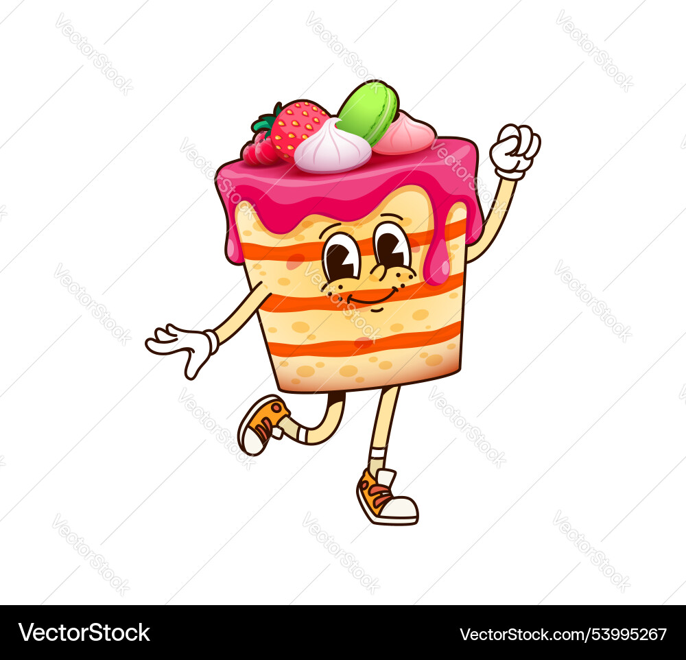 Groovy cake character with smiling expression Groovy cake character with smiling expression vector image
