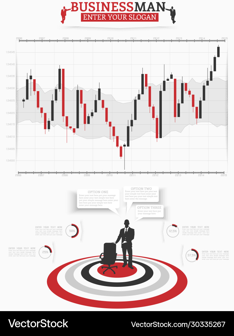 Infographic businessman binary option trading red Infographic businessman binary option trading red vector image