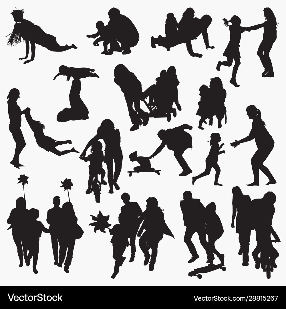 Outdoor Silhouettes of Children Playing Vector Image