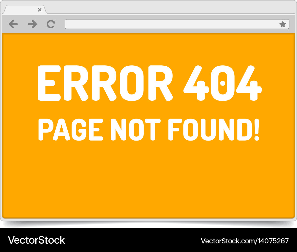 Page 404 error on opened internet browser window Vector Image