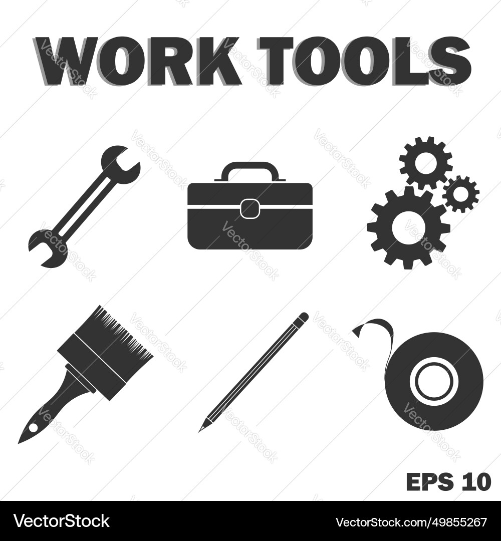 Set of different work tools isolated simple icons Set of different work tools isolated simple icons vector image