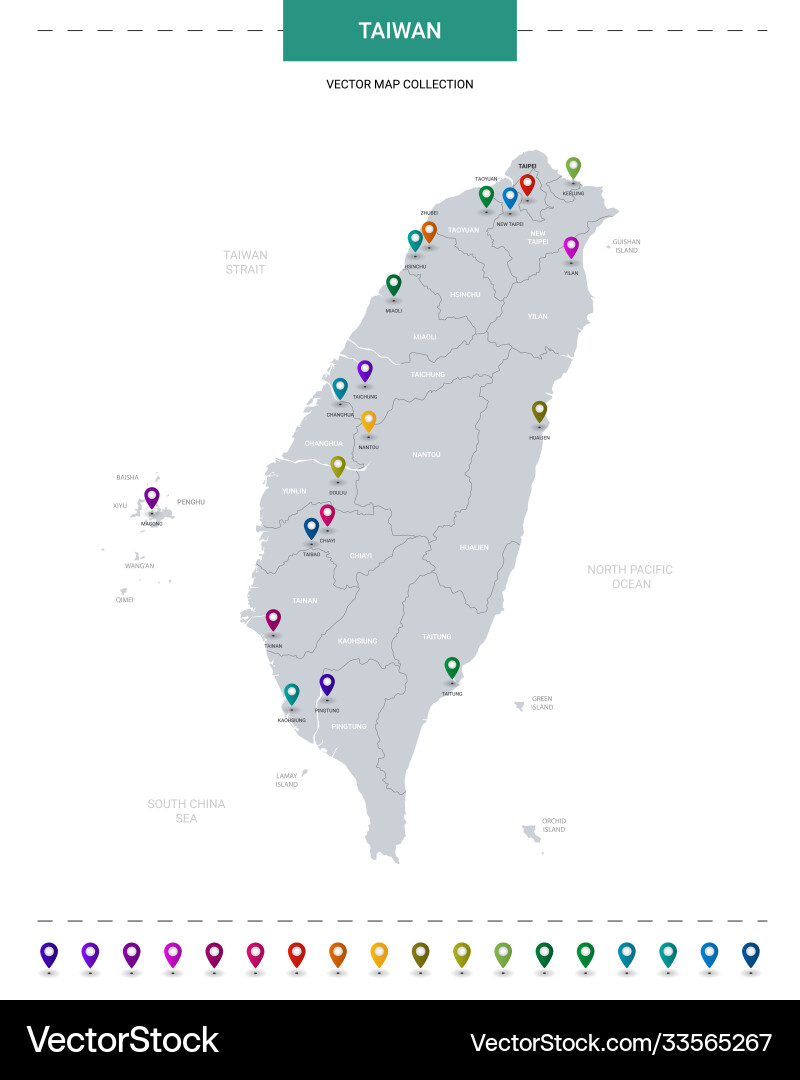 Taiwan Map with Location Points vector image